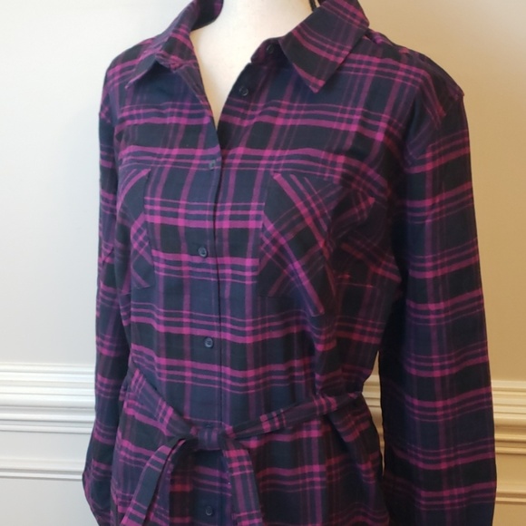 Navy/pink Button Front Shirt Dress - Picture 3 of 8